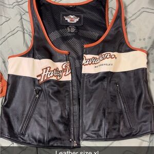 Harley-Davidson Black and Cream Leather Vest
